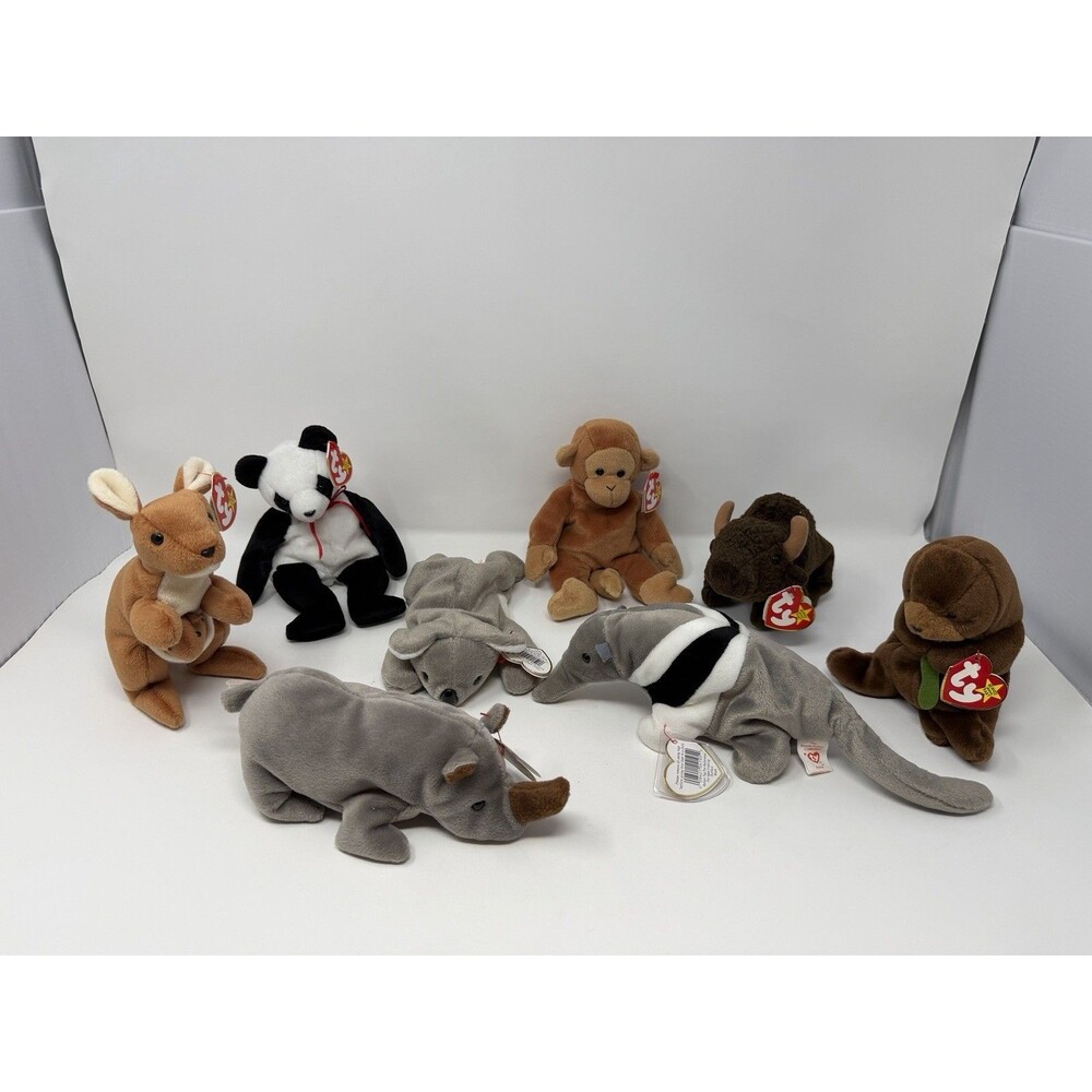 TY Beanie Babies Lot of 8 Wild Zoo Animals Jungle Roam Seaweed Pouch 90’s MWMTs